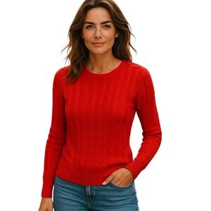 Banana Republic Womens Red Cable Knit Pullover Sweater Small Rabbit Hair Preppy